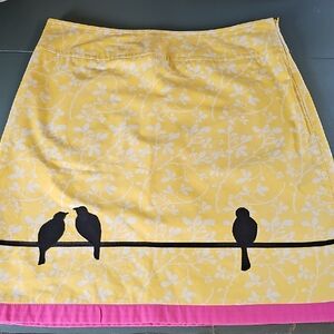 Yellow Mini Skirt With Sillowett Birds  Pink Trim By Uncomon‎ Threads. 4 Y2K